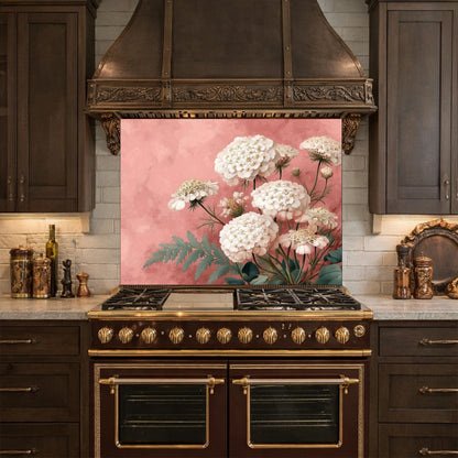 Pink Floral Tempered Glass Kitchen Backsplash, Modern Wall Art Panel