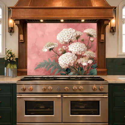 Pink Floral Tempered Glass Kitchen Backsplash, Modern Wall Art Panel