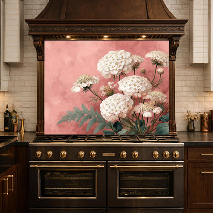 Pink Floral Tempered Glass Kitchen Backsplash, Modern Wall Art Panel