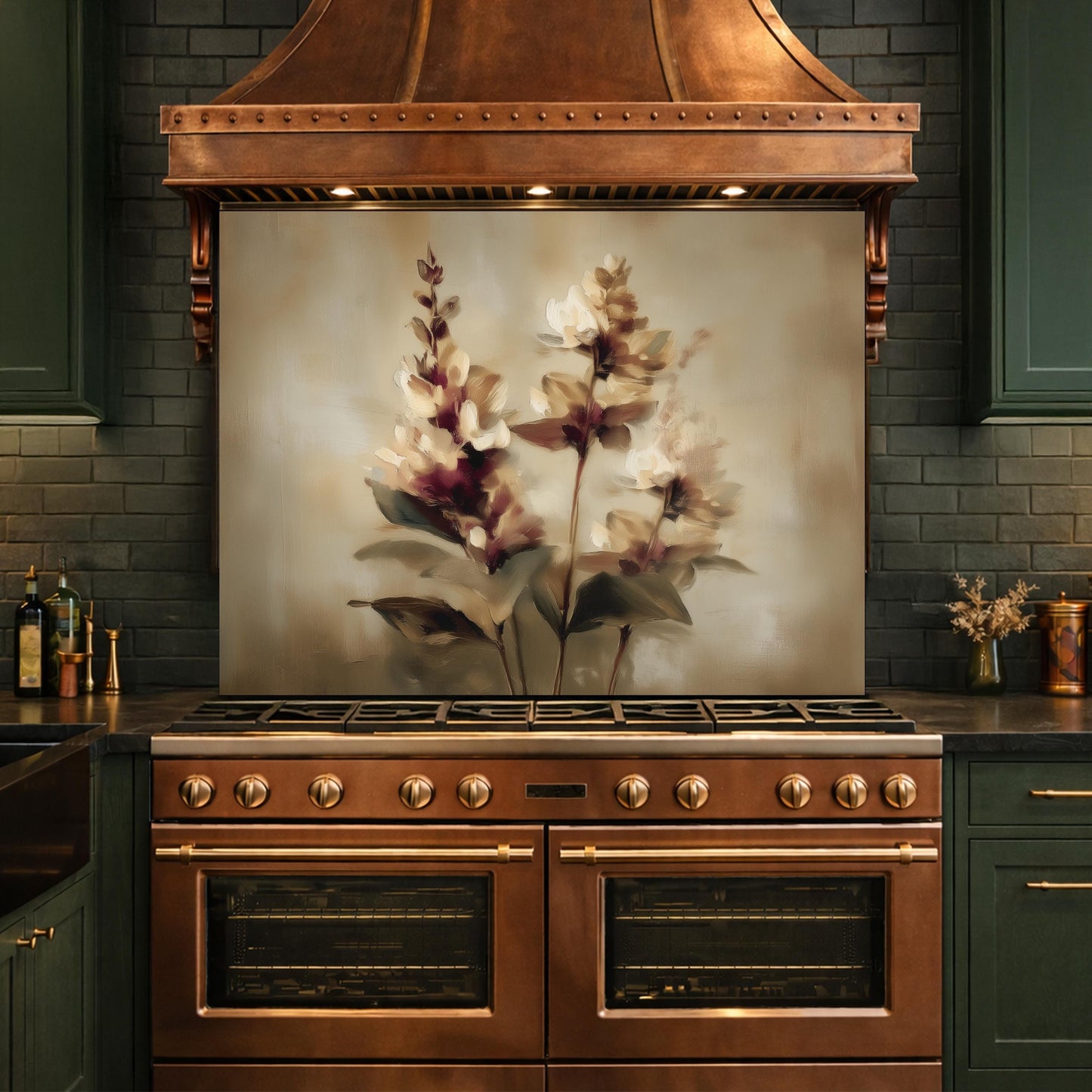 Watercolor Flower Glass Backsplash, Kitchen Wall Panel, Tempered Glass Art, Modern Nature Decor