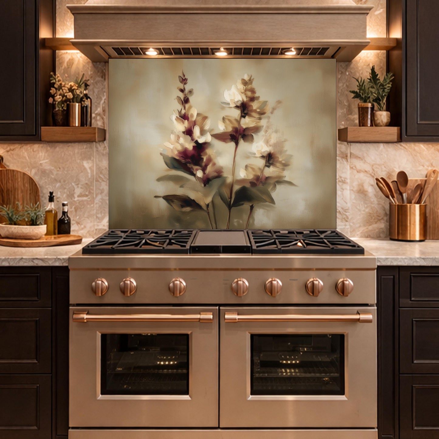 Watercolor Flower Glass Backsplash, Kitchen Wall Panel, Tempered Glass Art, Modern Nature Decor