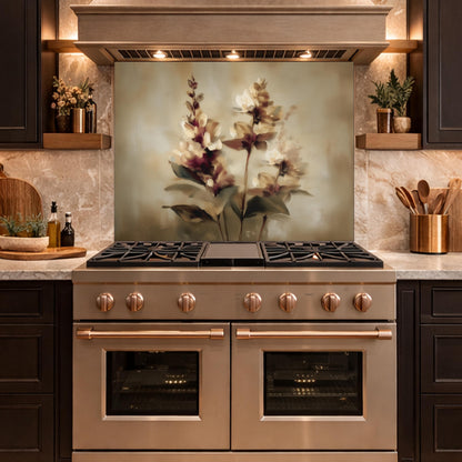 Watercolor Flower Glass Backsplash, Kitchen Wall Panel, Tempered Glass Art, Modern Nature Decor
