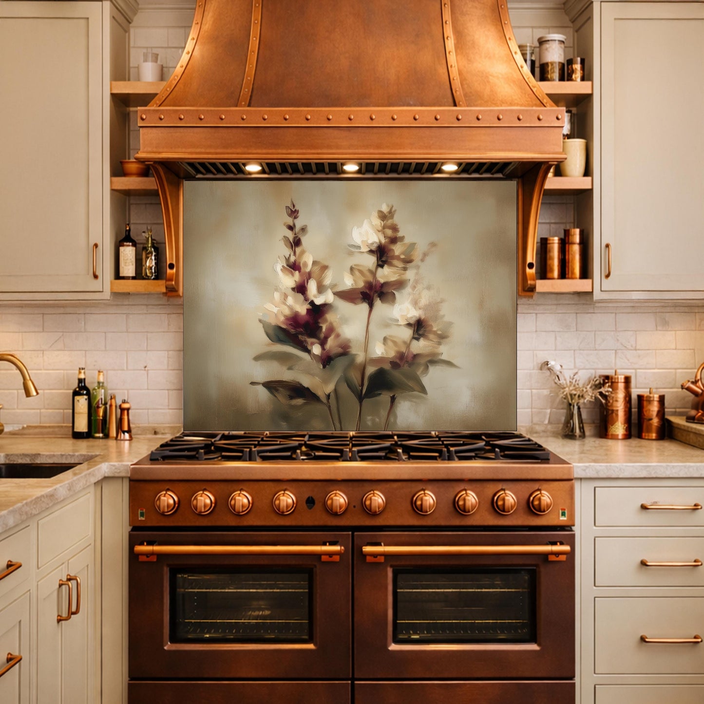 Watercolor Flower Glass Backsplash, Kitchen Wall Panel, Tempered Glass Art, Modern Nature Decor