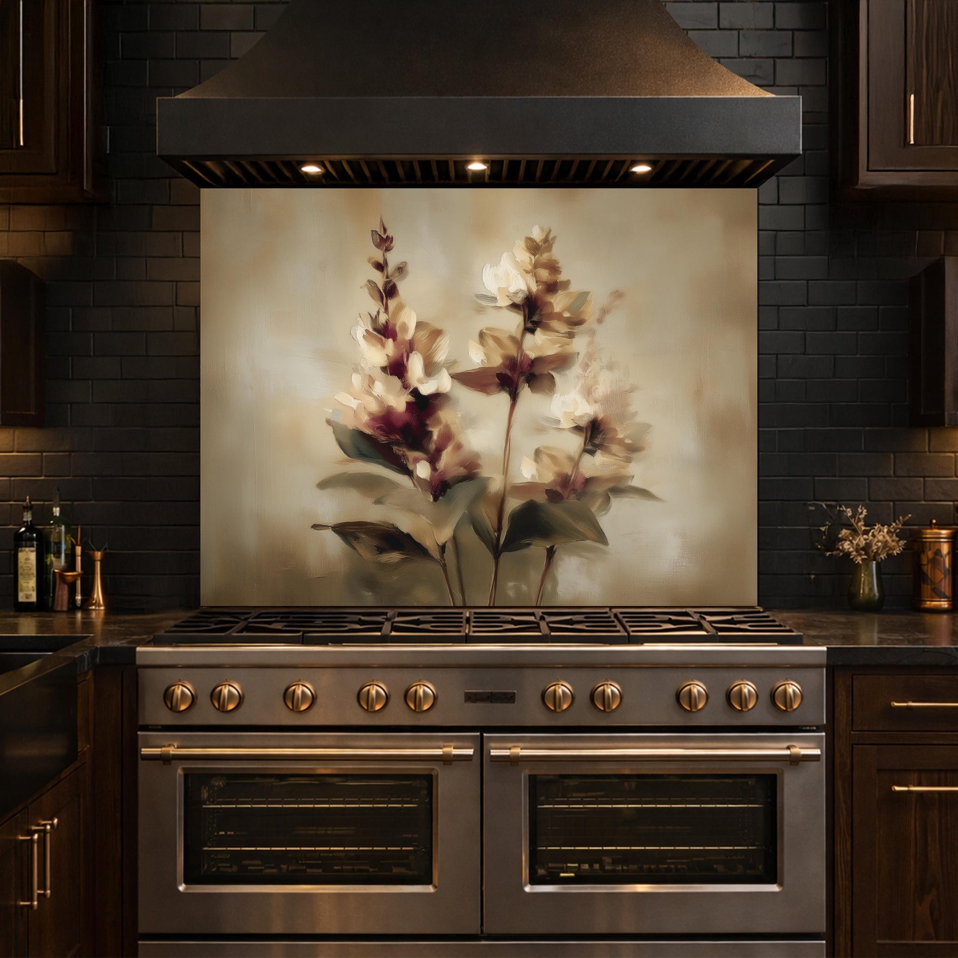 Watercolor Flower Glass Backsplash, Kitchen Wall Panel, Tempered Glass Art, Modern Nature Decor