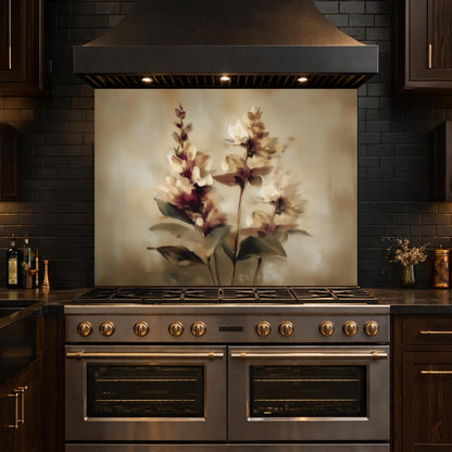 Watercolor Flower Glass Backsplash, Kitchen Wall Panel, Tempered Glass Art, Modern Nature Decor