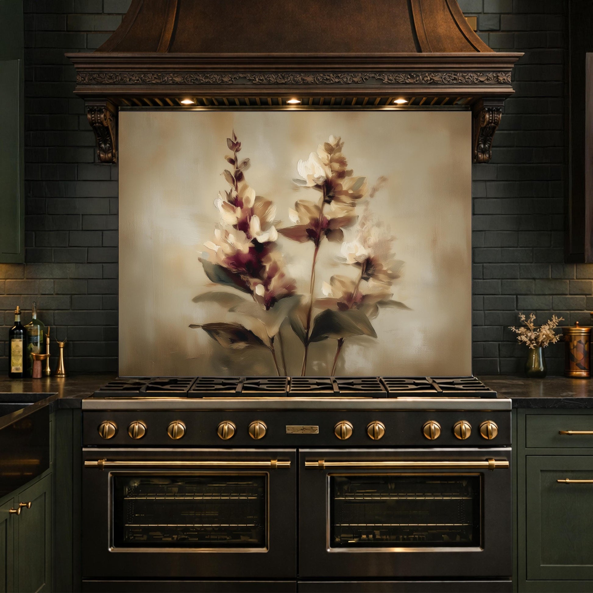 Watercolor Flower Glass Backsplash, Kitchen Wall Panel, Tempered Glass Art, Modern Nature Decor