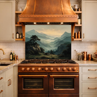 Misty Mountain Landscape Glass Kitchen Backsplash – Scenic Stove Wall Decor
