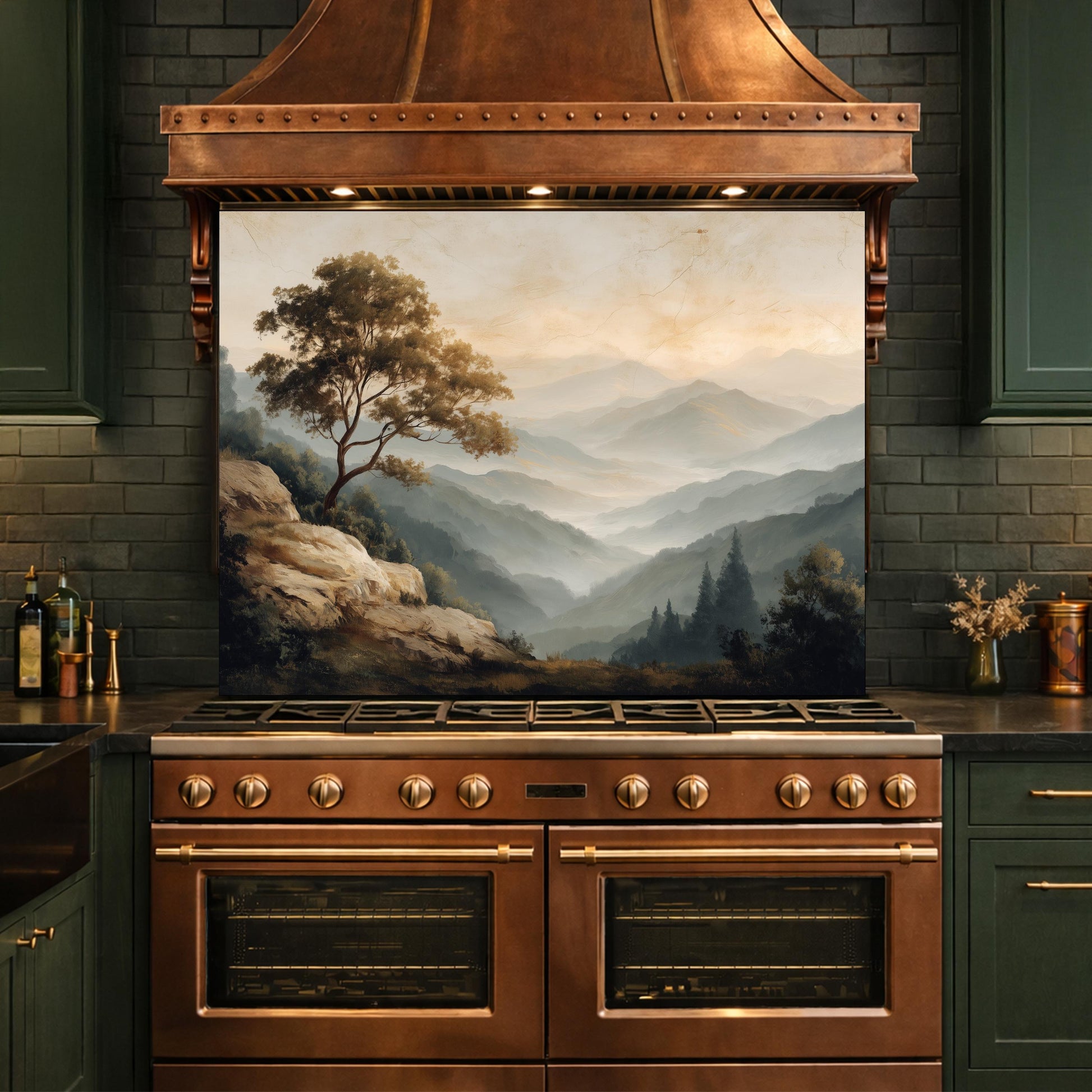 Mountain Landscape Glass Kitchen Backsplash – Serene Nature Stove Decor