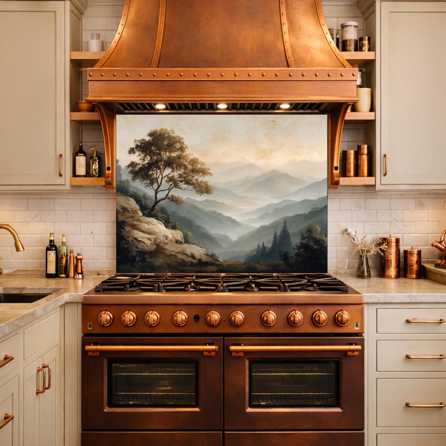 Mountain Landscape Glass Kitchen Backsplash – Serene Nature Stove Decor