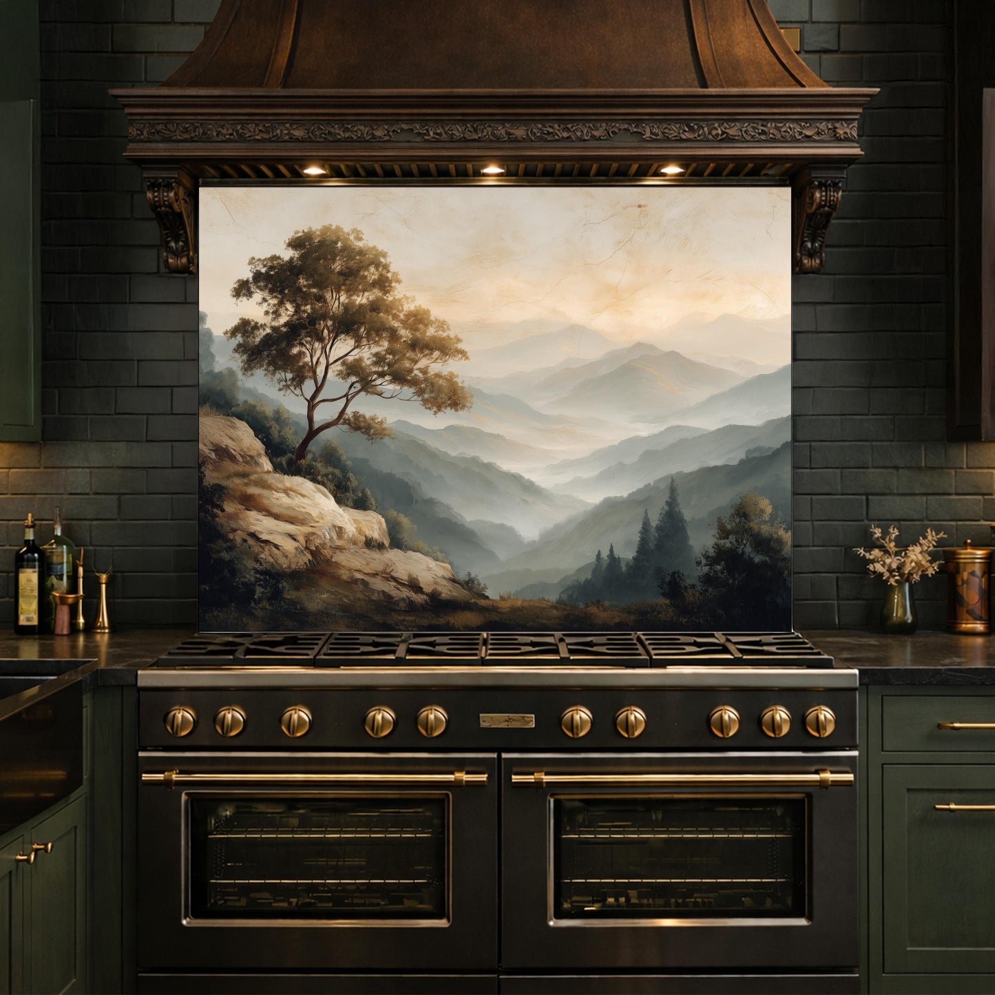 Mountain Landscape Glass Kitchen Backsplash – Serene Nature Stove Decor