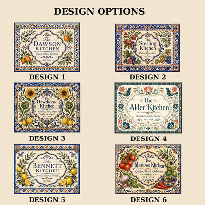 Personalized Mediterranean Tile Backsplash, Custom Family Kitchen Sign, Italian Ceramic Style Tempered Glass Backsplash